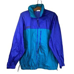Vintage Columbia Windbreaker Size Large Blue Teal Nylon Vented Zip Pockets Y2K